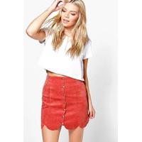 Scalloped Hem Cord Mini Skirt - cinnamon