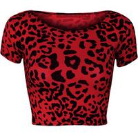 Scarlett Leopard Cap Sleeve Crop Top - Red