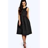 scuba cutaway neckline midi dress black