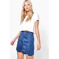 scalloped hem cord mini skirt vintage blue