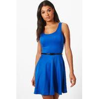 Scoop Neck Skater Dress - cobalt