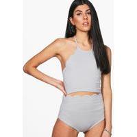 scallop crop top hotpant co ord set silver