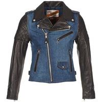 schott perfceto denim womens leather jacket in multicolour