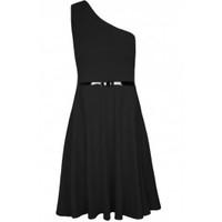 Scarlett One Shoulder Belted Skater Dress