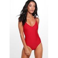 Scoop Back Strappy Swimsuit - red