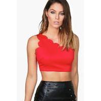 Scallop One Shoulder Crop - red