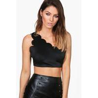 Scallop One Shoulder Crop - black