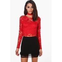 Scallop Lace Choker Crop - red