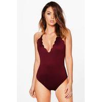 Scallop Halterneck Bodysuit - berry