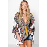 scarf print wide sleeve woven top multi