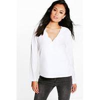 Scallop Edge Wrap Over Blouse - white