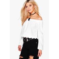 scallop edge bardot top white