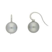 Schoeffel 18ct White Gold 0.04ct Diamond White Pearl Drop Earrings