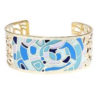 SDJ Gold Plated Blue and Green Mosaic Open Bangle BA01350(3)-888