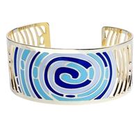 SDJ Gold Plated Blue and White Enamel Circles Bangle BA01356(4)-888