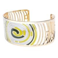 SDJ Gold Plated Green and White Enamel Circles Bangle BA01356(1)-888