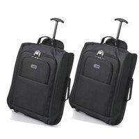 Set of 2 Cabin-Sized Wheeled Luggage Trolley Bags (Black (55CM))