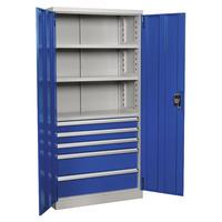 sealey apiccombo5 cabinet industrial 5 drawer 3 shelf 1800mm