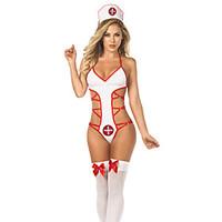 Seductive Girl White and Red Polyester Nurse Uniform