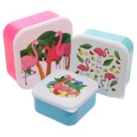 Set Of 3 Lunch Boxes - Flamingo Design