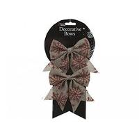 Set Of 2 - Jute Look Bows With Glitter - 13cm X 16cm