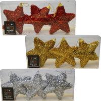 Set Of 3 Fleck Covered Hanging Star Decorations