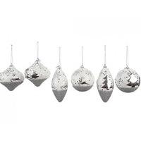 set of 3 white silver snowflake christmas tree hanging decorations