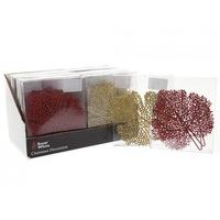 set of 4 decorative christmas glitter leaves