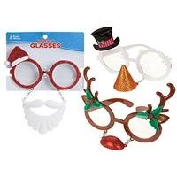 Set Of 3 Novelty Christmas Glasses Glitter Reindeer Santa Snowman