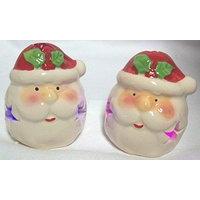 Set Of 2 Light Up Ceramic Battery Christmas Santa Heads Ornaments Colour