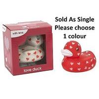 Set Of 2 Valentines Rubber Ducks Love Heart Duck In Display Box Red & White