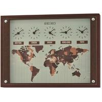 Seiko QXA649B Multi-Time Wall Clock with Wooden Case