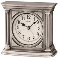 Seiko QXE051S Antique Finish Mantel Alarm Clock Silver