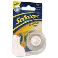 Sellotape Super Clear Extra-Sticky Tape Roll (18mm x 15m) Pack of 6 Rolls with Dispenser