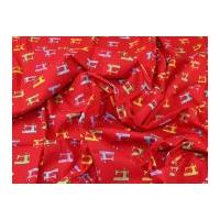 sewing machines print cotton poplin dress fabric red