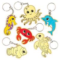 Sealife Wooden Colour-in Keyrings (Pack of 6)