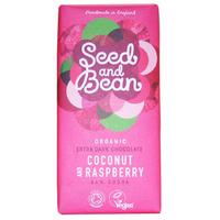 seed and bean organic extra dark chocolate bar coconut raspberry 85g
