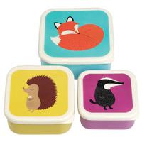 Set Of 3 Rusty Fox And Friends Square Snack Boxes