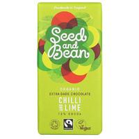 seed and bean organic extra dark chocolate bar chilli lime 85g