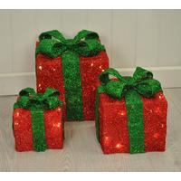 Set of 3 LED Light Up Red Christmas Gift Boxes by Kingfisher