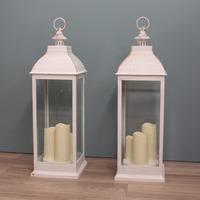 Set of 2 x Giant Cream Battery Operated Candle Lanterns by Smart Solar