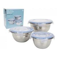 Set Of 3 Stainless Steel Lock Top Bowls