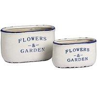 Set Of Two Ceramic Flowers And Garden Oval Planters