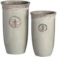 Set Of Two Tall Ceramic Fleur De Lys Planters