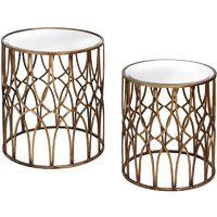 Set Of Two Gold Detail Mirrored Side Tables
