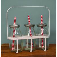 Set of 3 Vintage Retro Glass Bottle with Straw by Fallen Fruits
