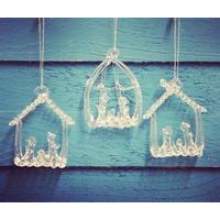 Set Of Three Hanging Glass Nativity Christmas Tree Decorations by Premier
