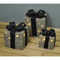 set of 3 led light up silver christmas gift boxes by premier