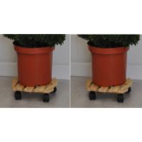 Set of 2 Round Wooden Plant Pot Trolley Movers (30cm) by Gardman