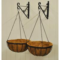 set of 2 metal forge hanging baskets 35cm with brackets by smart garde ...
